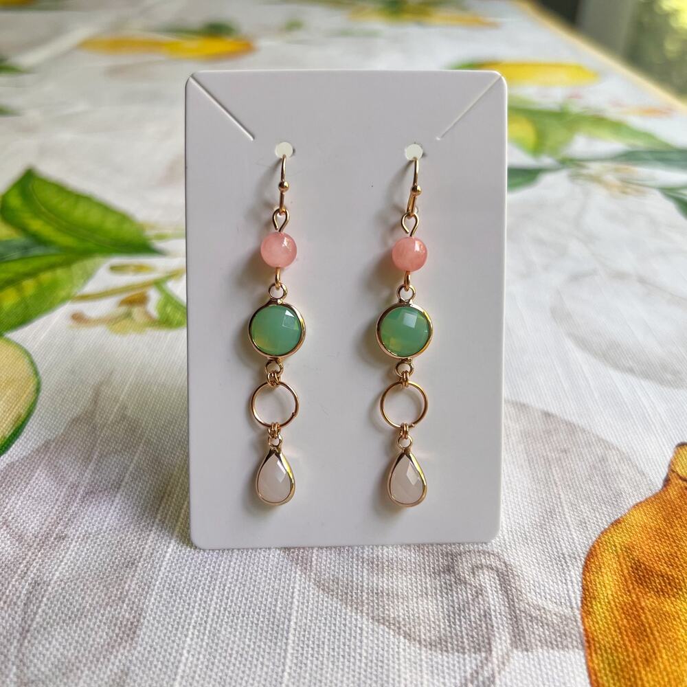 Crystal Hoop Earrings, Pink White Jade Mint Chalcedony Casual Colorful Earrings